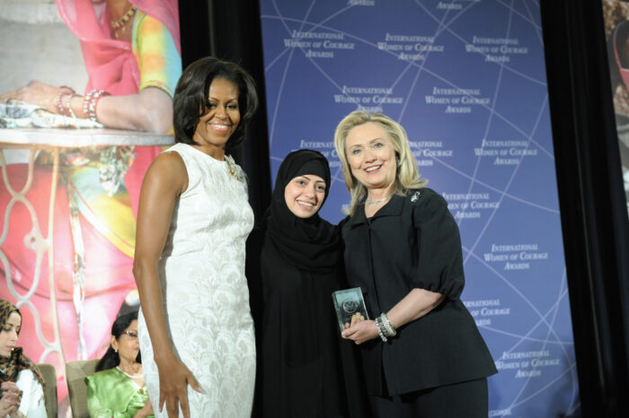 Samar Badawi with Hillary Clinton & Michelle Obama 2012 IWOC Award